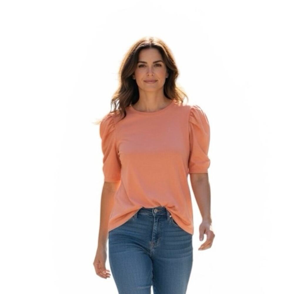 Cupio Rose Dawn Puff Sleeve T-Shirt SzLarge CBTP01471M Soft Stretch Knit Top NWT